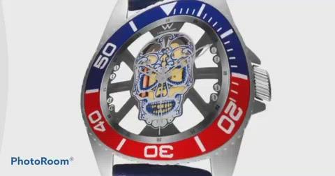 Hallow SKULL face watch - Stainless Steel Black and Blue Bezel