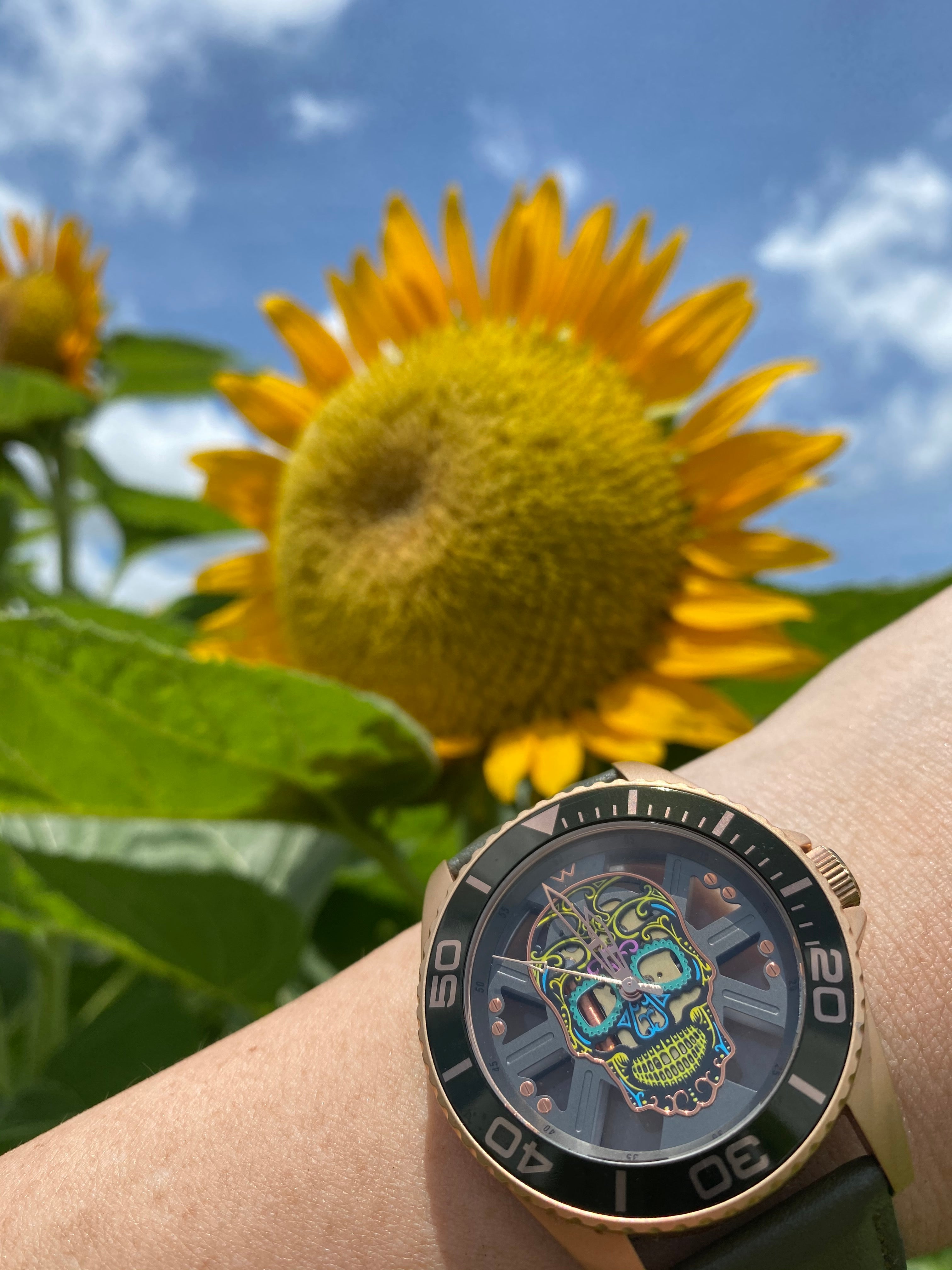 Hallow SKULL face watch - Rose Gold  / Green