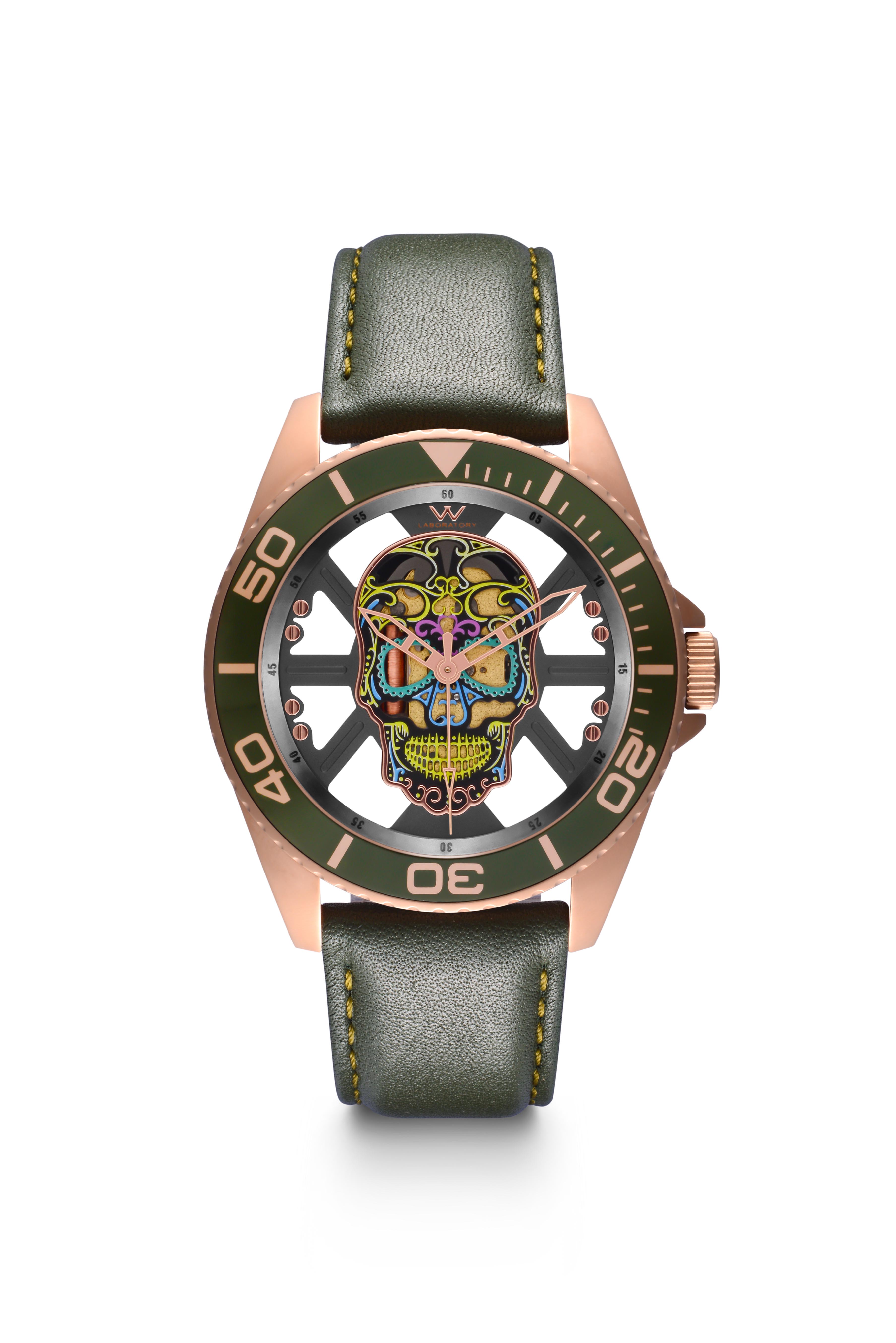 Hallow SKULL face watch - Rose Gold  / Green