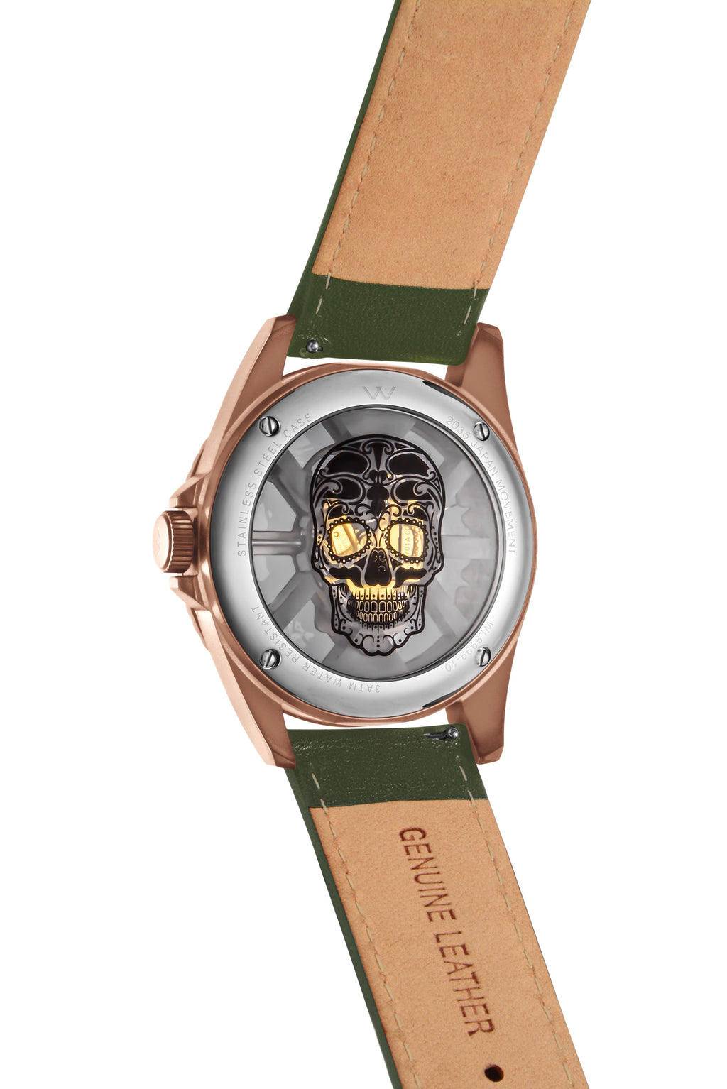 Hallow SKULL face watch - Rose Gold  / Green