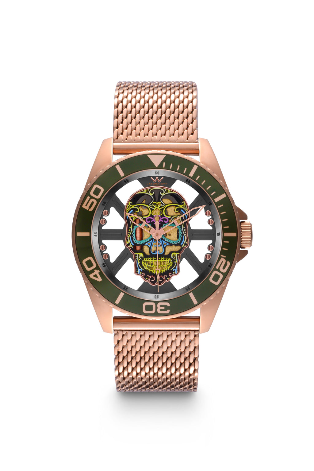 Hallow SKULL face watch - Rose Gold  / Green