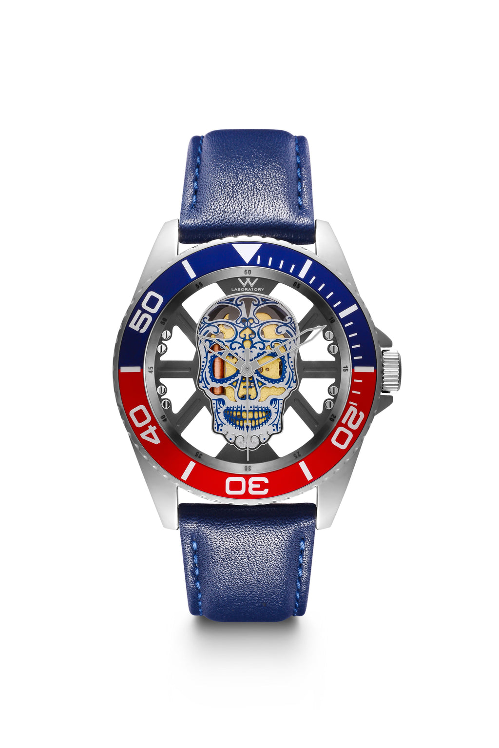 Hallow SKULL face watch - Stainless Steel Black and Blue Bezel