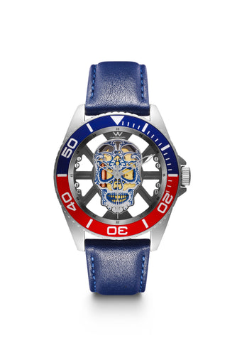 Hallow SKULL face watch - Stainless Steel Black and Blue Bezel