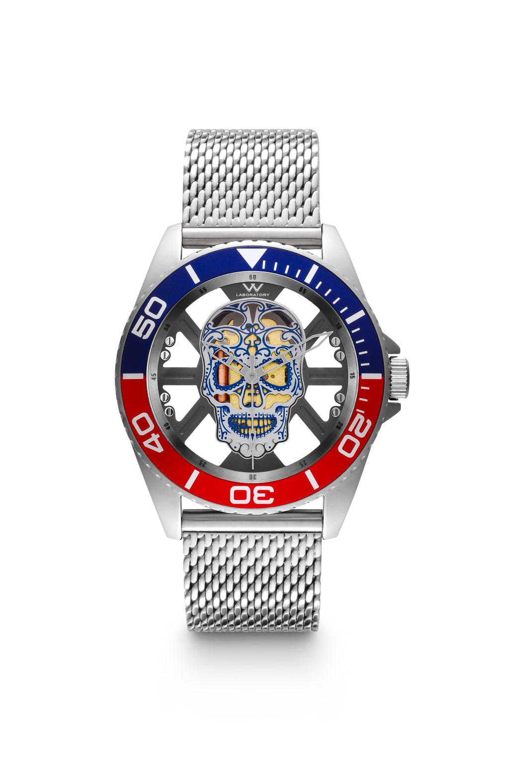Hallow SKULL face watch - Stainless Steel Black and Blue Bezel